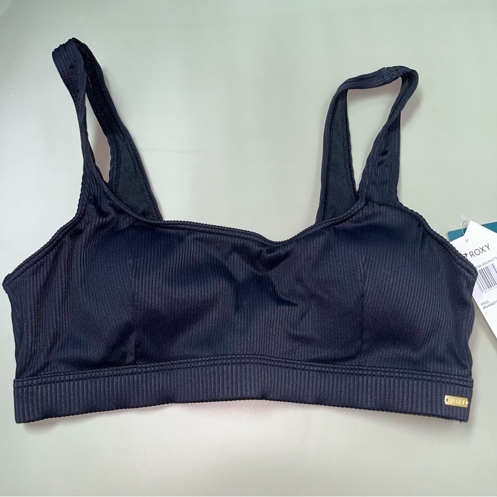 NWT Roxy Ribbed Black Bralette Bikini Top; large